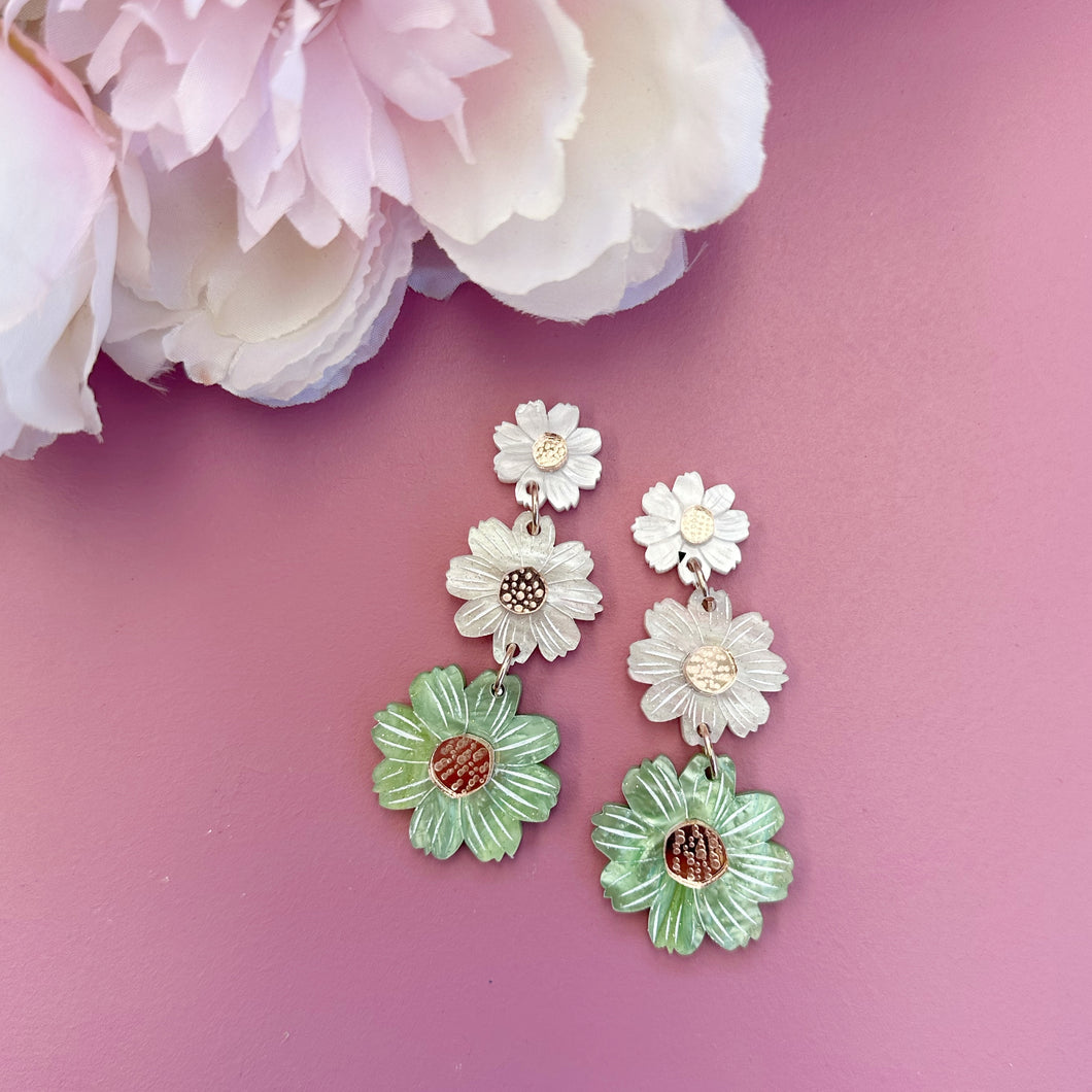 ~ Marble Flower Drop Dangle Earrings