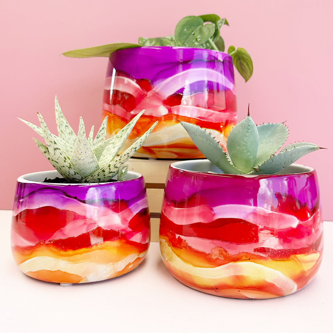 ‘Sunset Dreaming’ Handpainted alcohol Ink Planter