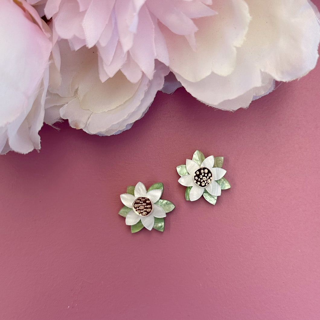 ~ Marble Flower Stud Earrings