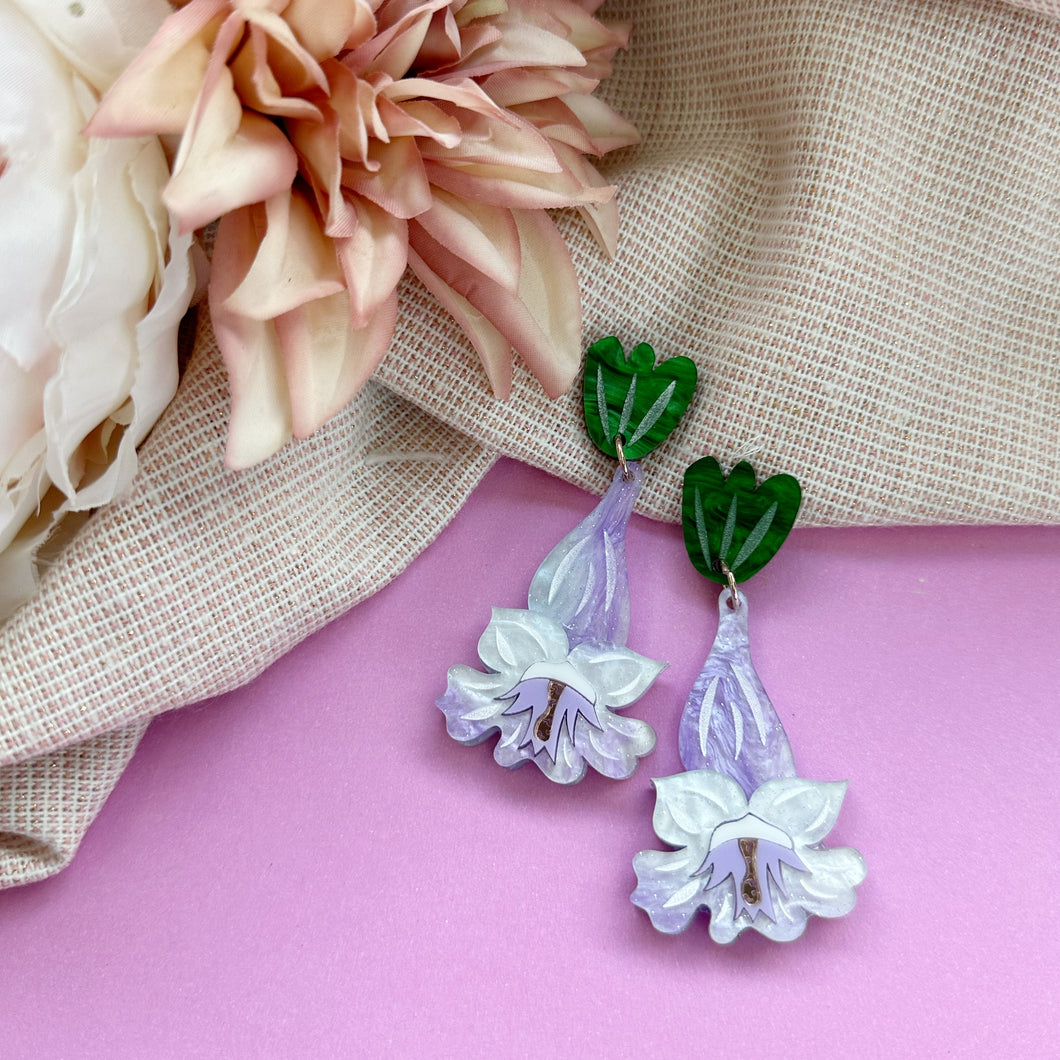 ~ Jacaranda Bloom Acrylic Dangle Earrings