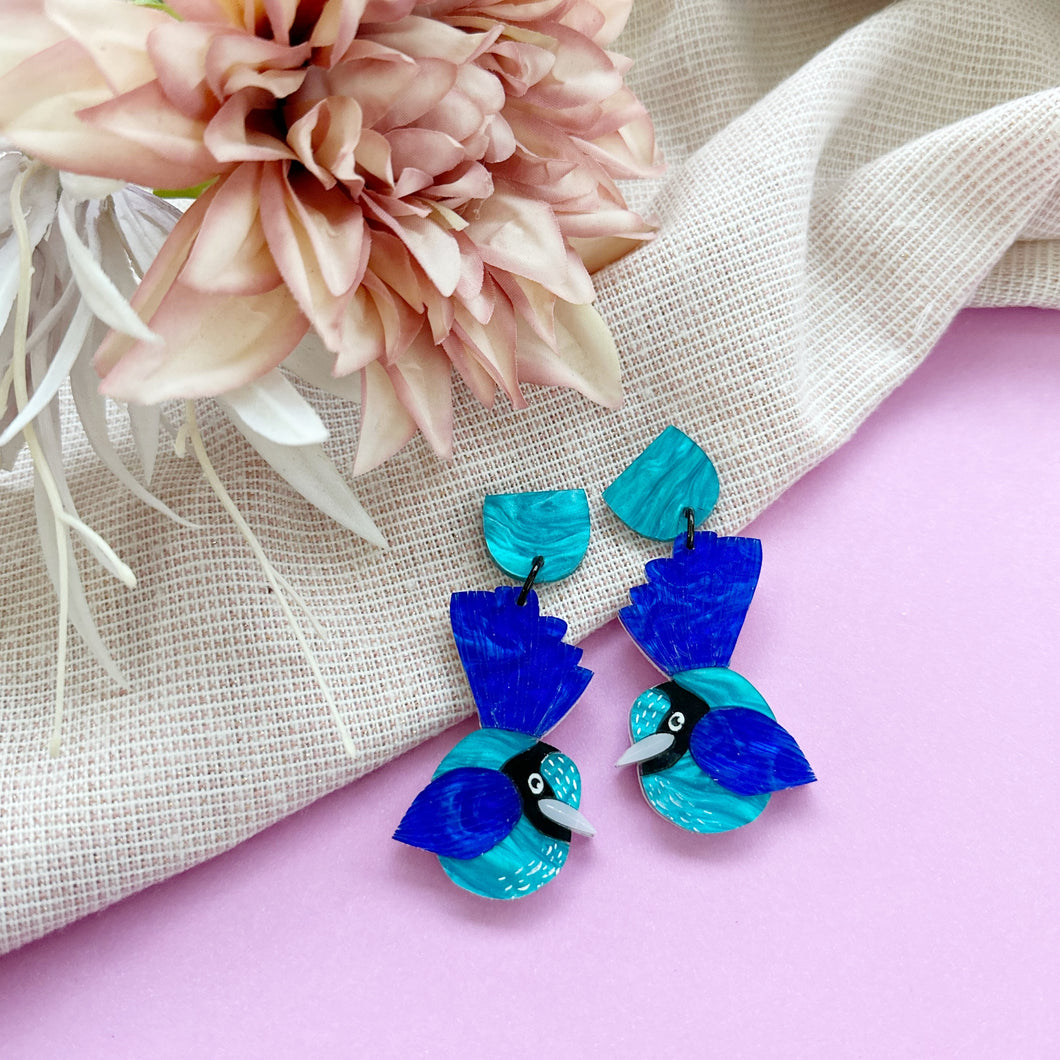 ~ Bluebird Acrylic Dangle Earrings