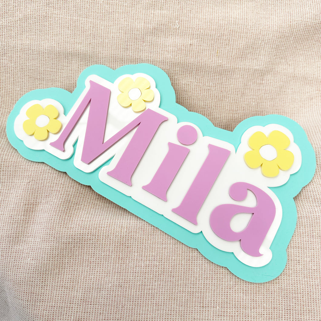 Kids Name Wall Sign Pastel Flowers