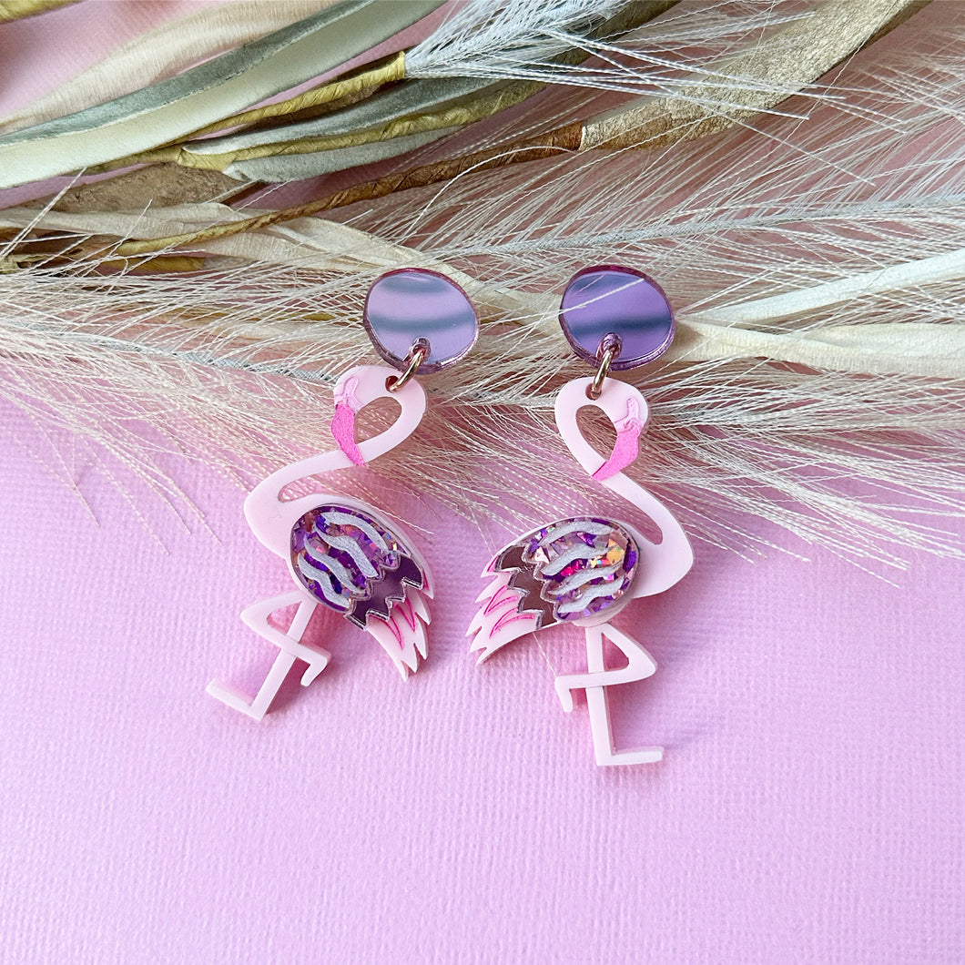 ~ Flamingo Dangle Acrylic Earrings