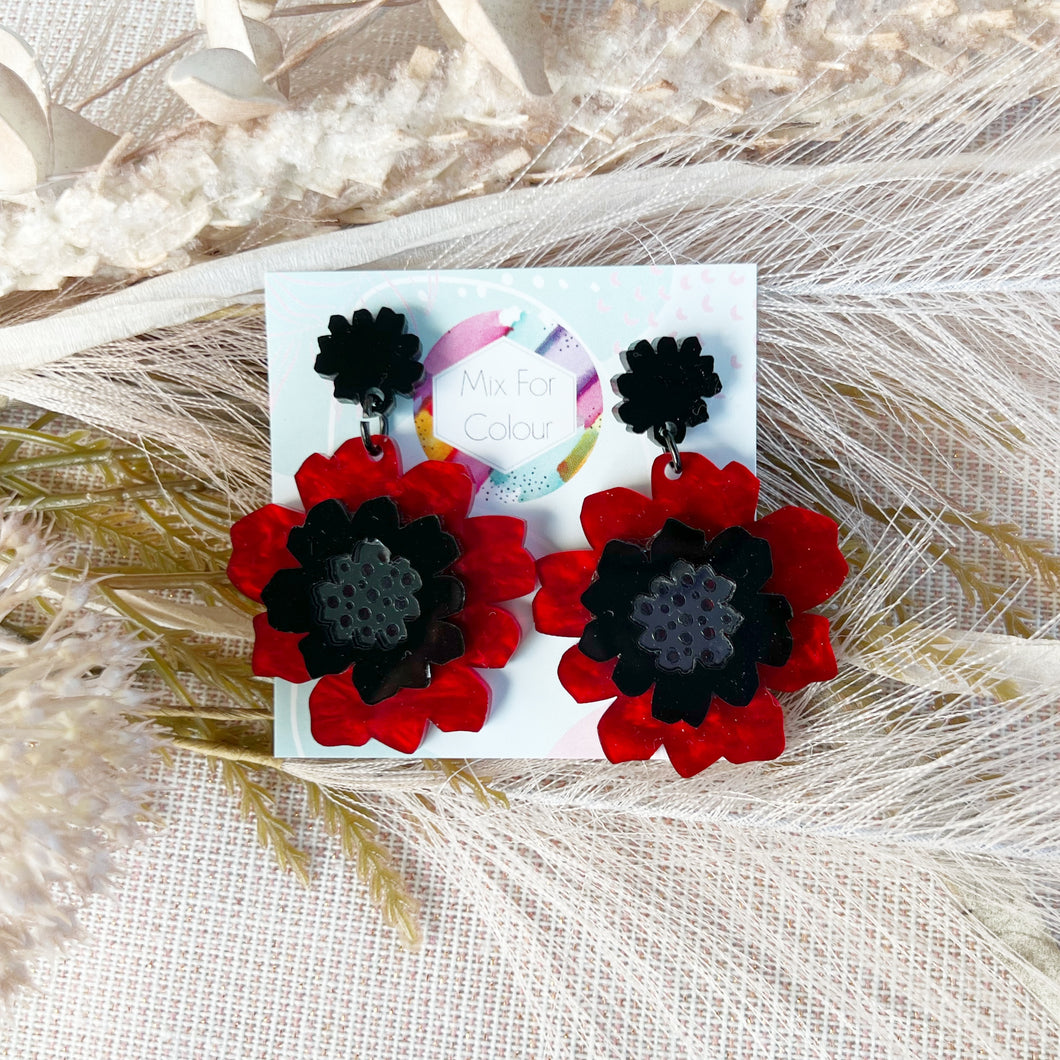 ~ Rememberance Day Poppy Dangle Earrings