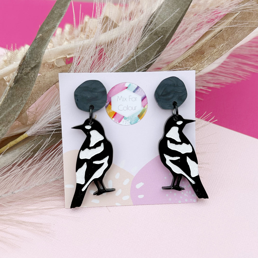 ~ Maggie the Magpie Dangle Acrylic Earrings