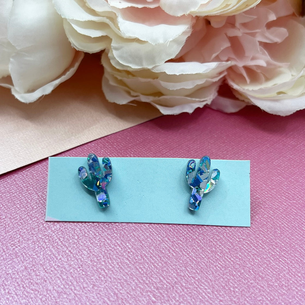 ~ Cactus Stud Earrings Blue Azure