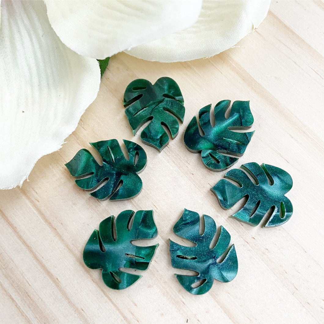 ~ Monstera Studs Marble Green