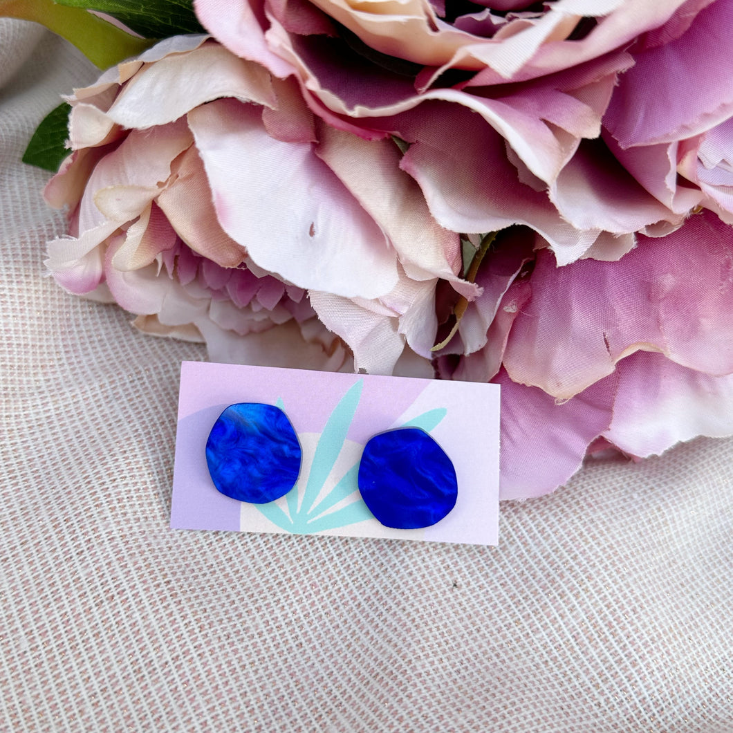 ~ Organic Round Statement Stud Earrings Electric Blue