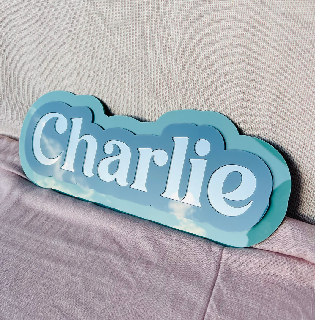 Kids Name Wall Sign Silver Teal